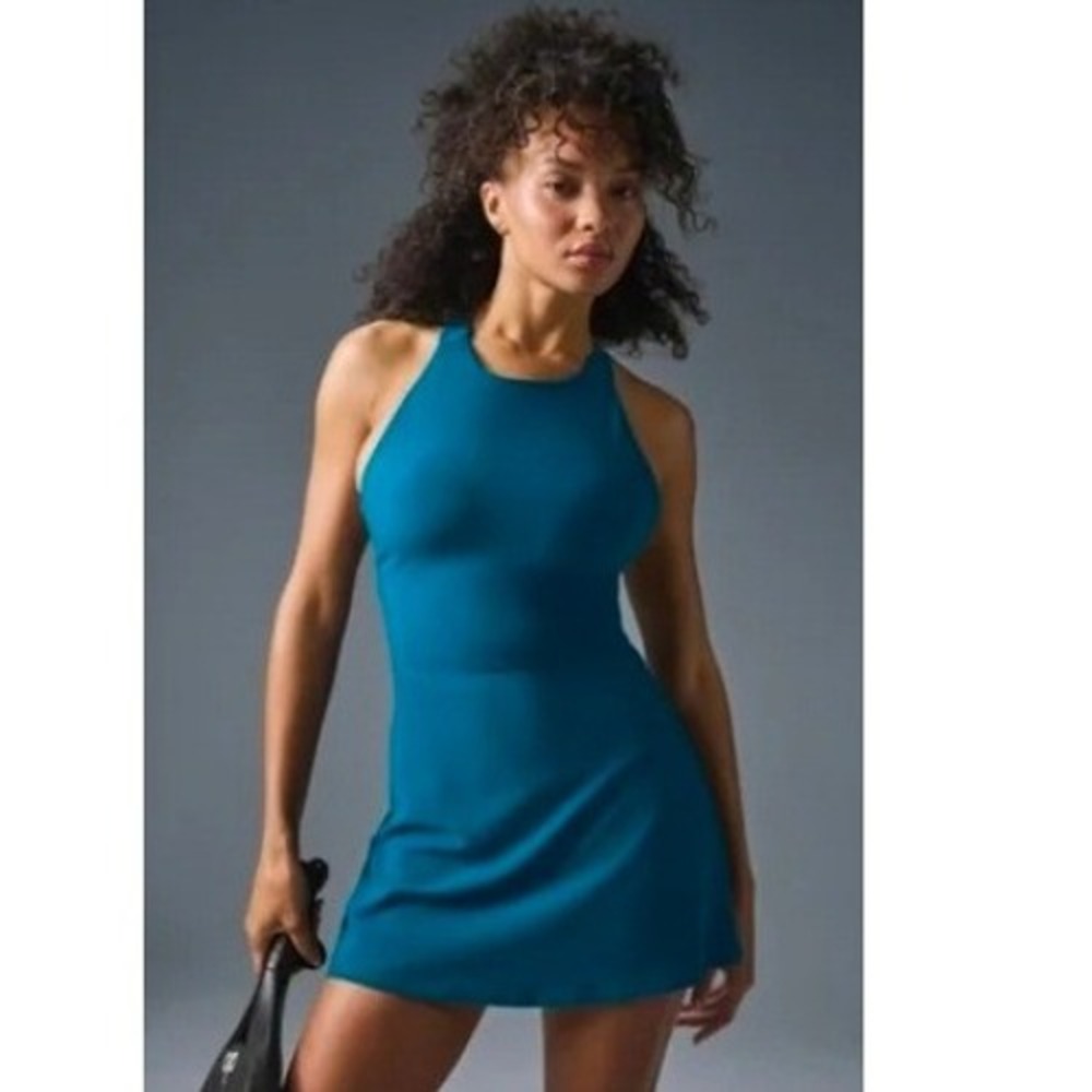 Alo Yoga Alosoft Backspin Dress Steel Blue Active Tennis Golf Mini Dress